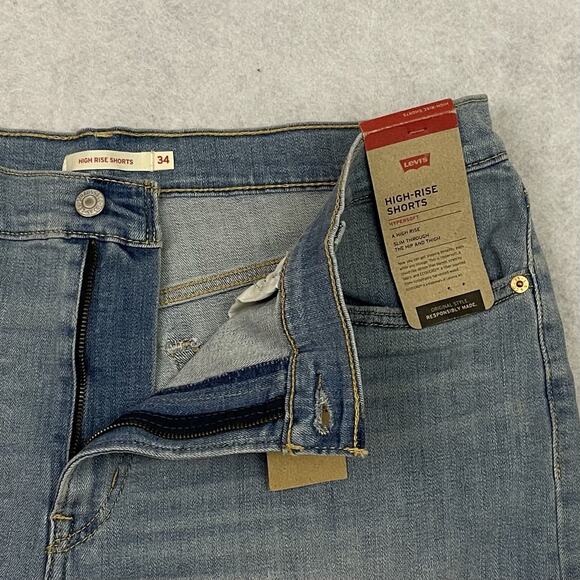 Levis High Rise Shorts Womens Size 34 Blue Raw Hem Hypersoft Casual NEW - Picture 9 of 14
